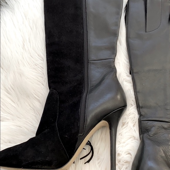 Black leather & suede high heel boots - Picture 5 of 9
